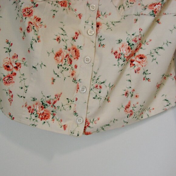 WeWoreWhat Ruched Dainty Floral Top Bustier Pouf Sleeves Cream Pink NEW Large - Picture 12 of 15